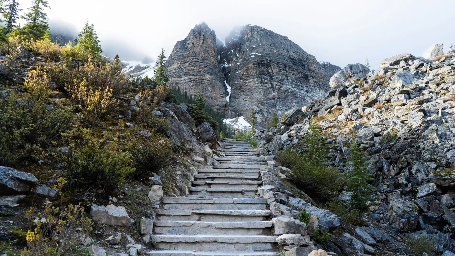 The stairs on the Rockpile Trail. 