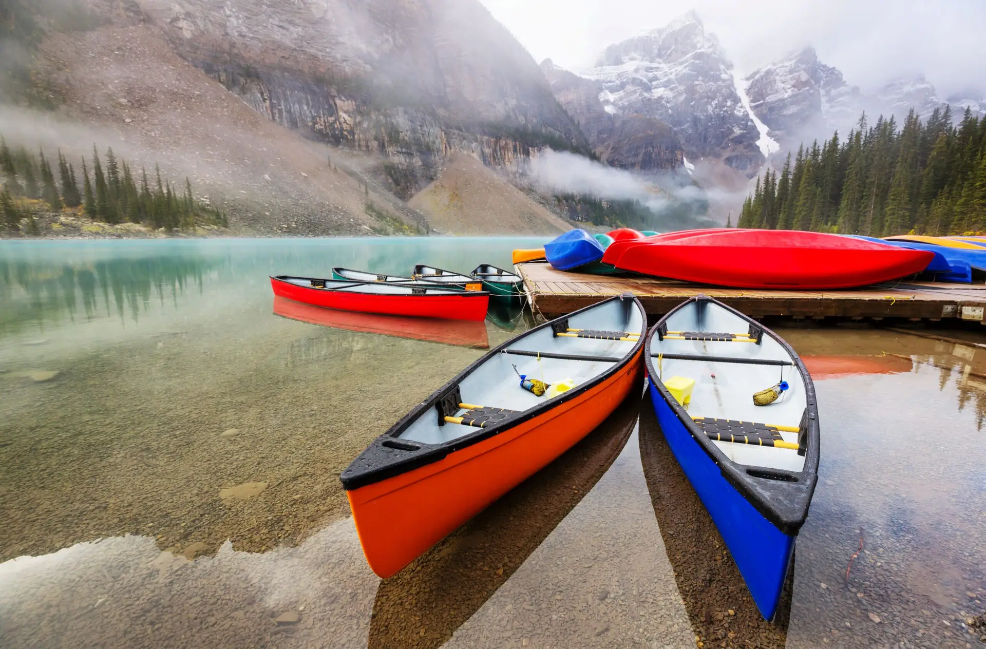 Canoes on Moraine Lake 