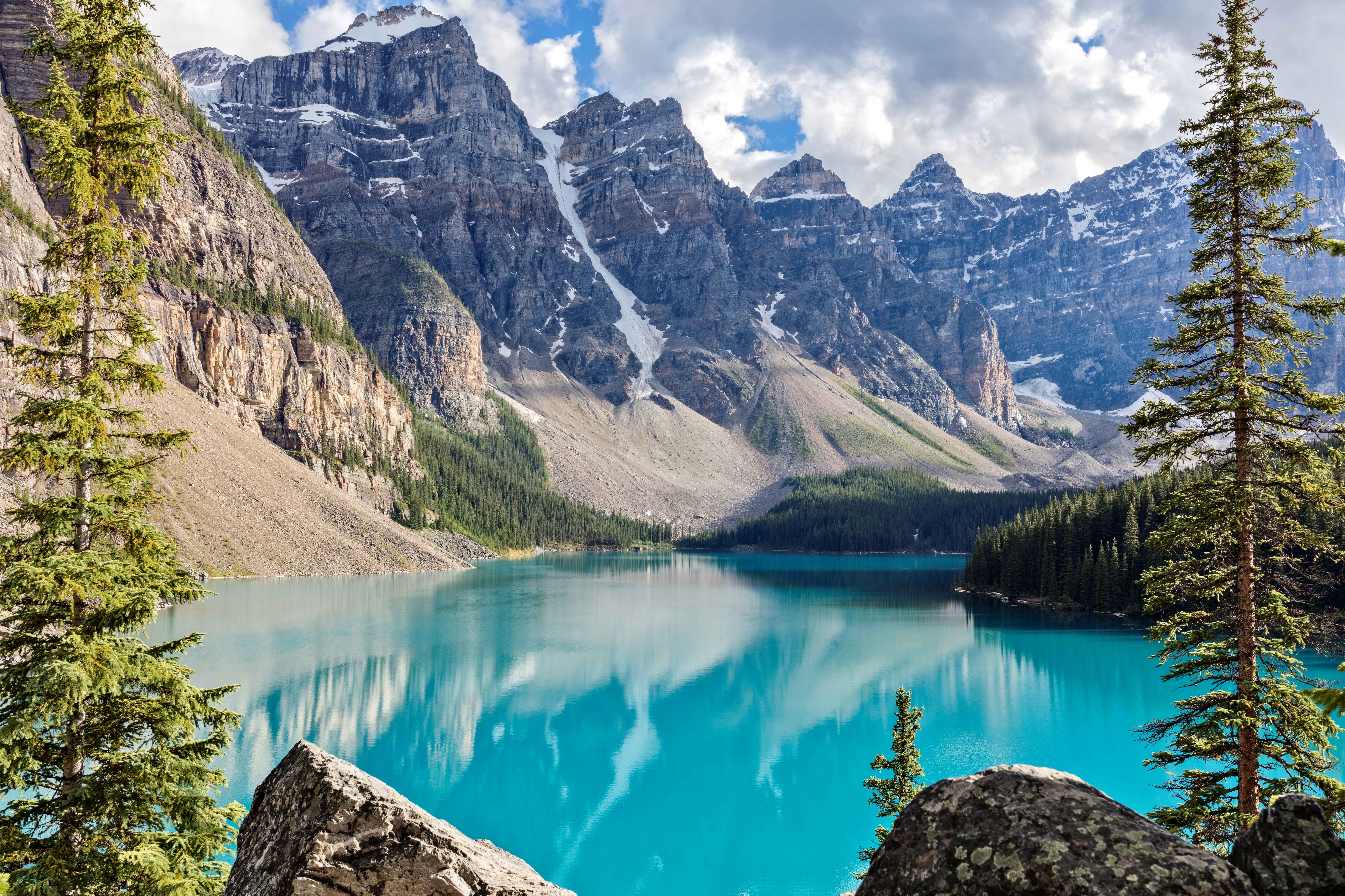 Vividly turquoise waters of Moraine Lake